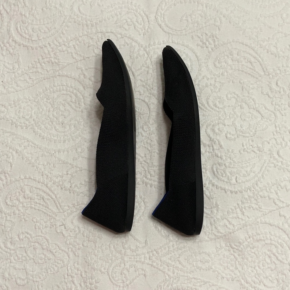 Rothy's Black Pointed Knit Flats with Blue Trim - Picture 5 of 8